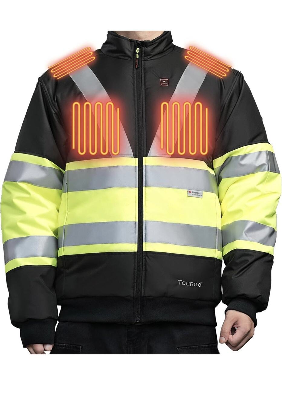 Mens Heated Safety Jacket with 12V 16000mAh Battery, 5 Heating Zn,Hi-Vis